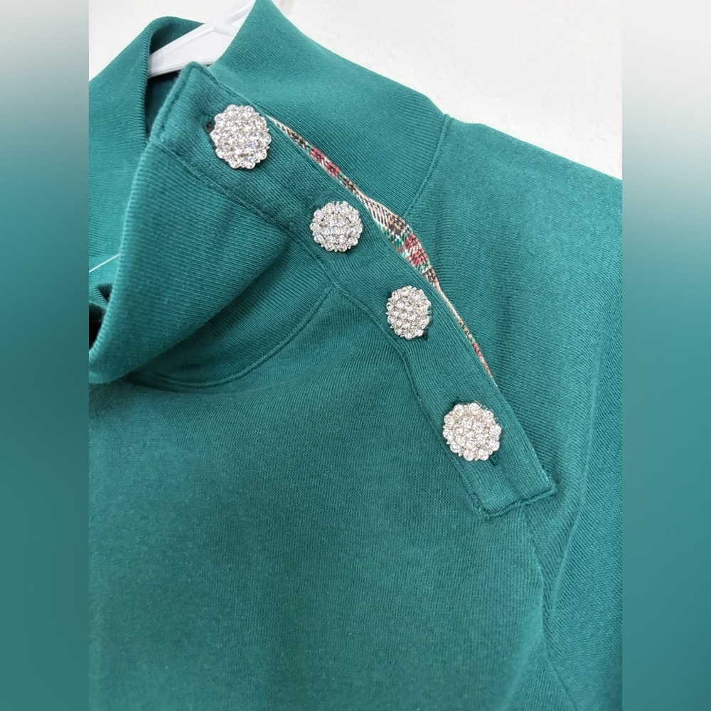 J. Crew Teal Long Sleeve Top with jewel Button Accents mock neck size S NWT - Picture 4 of 7